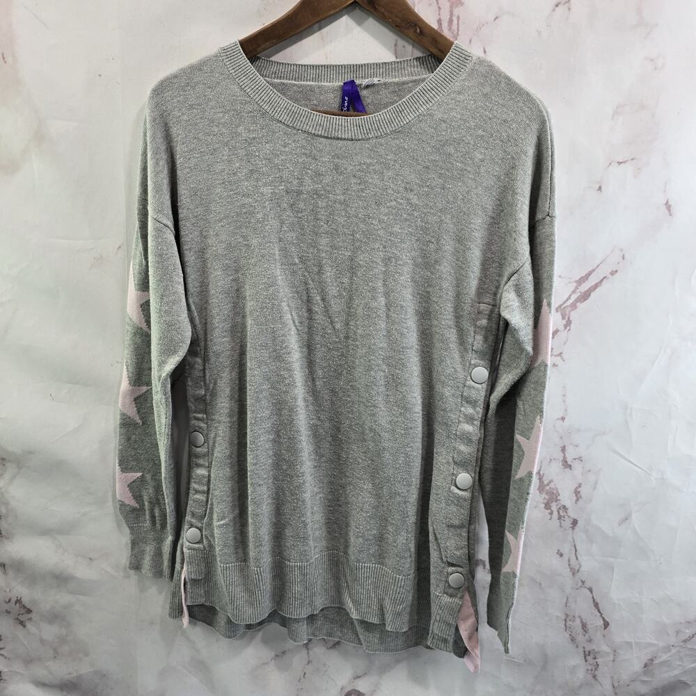 Seraphine Sweater Womens Small Gray Pink Star Snap Off Button Nursing